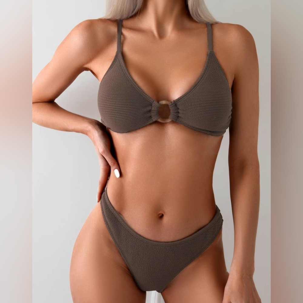 Brown Textured Bikini Set